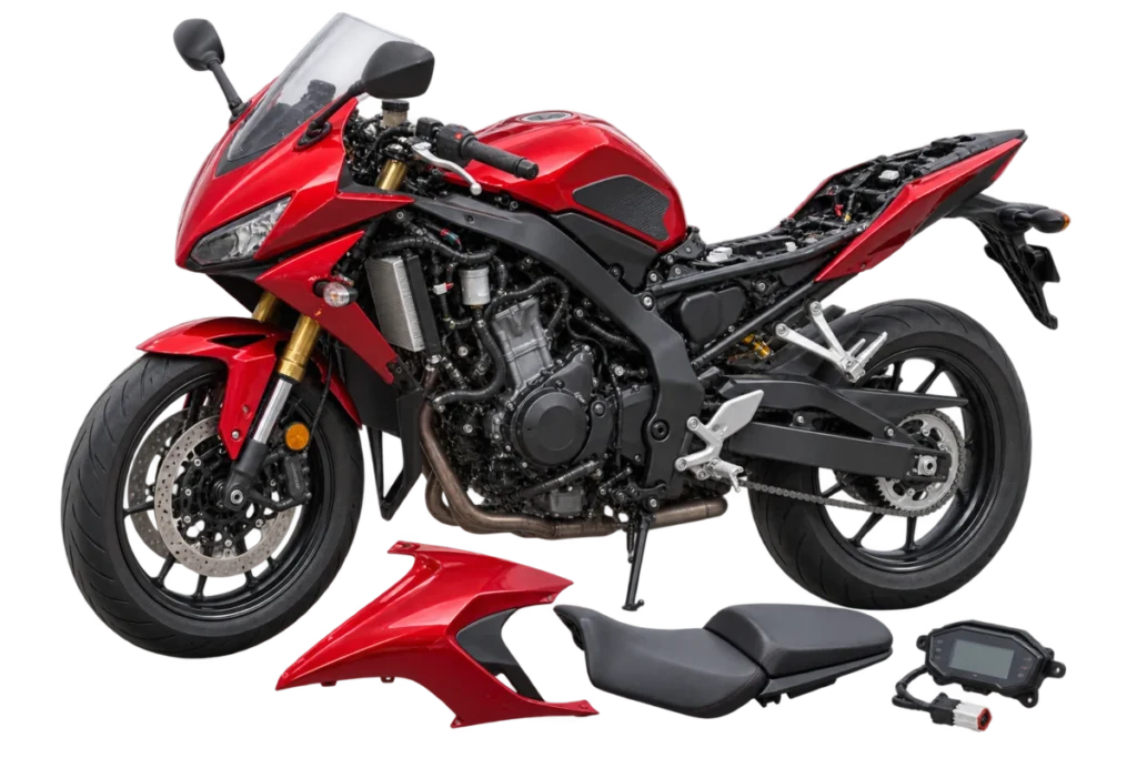Honda CBR500R-style wrecking motorcycle dismantled for fairing and engine parts in Ballarat