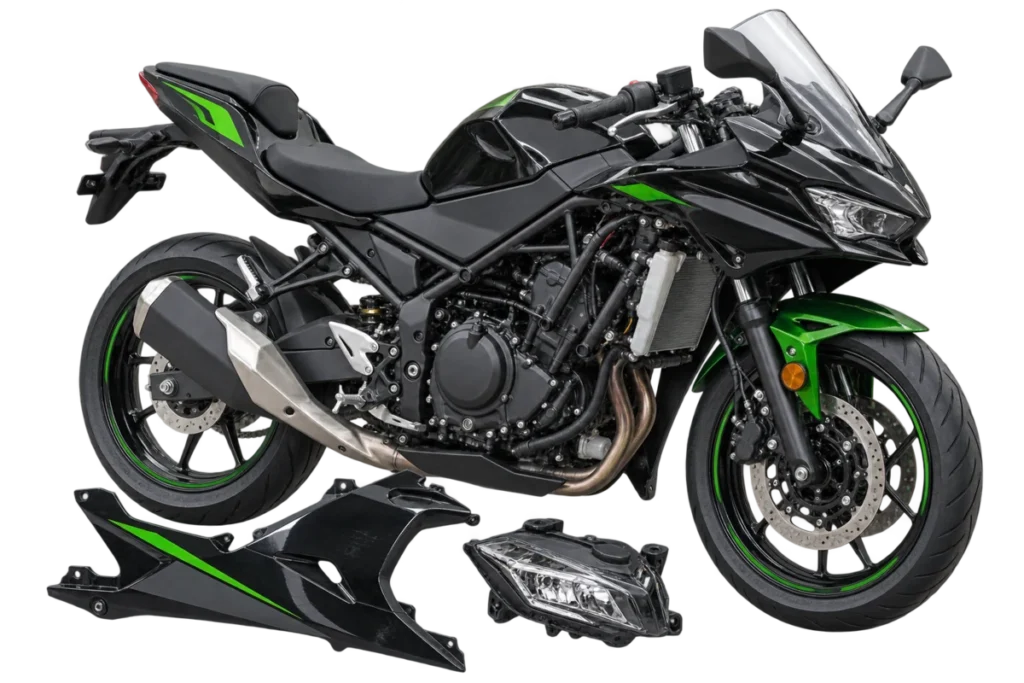 Kawasaki Ninja 500-style wrecking motorcycle with reusable fairing and engine parts in Ballarat